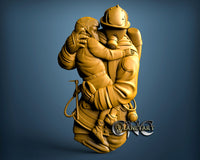 Fireman saving a Girl, 3D STL Model 10068