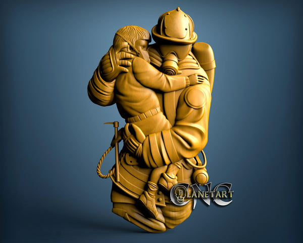 Fireman with Girl, 3D STL Model 10068