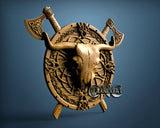Viking Shield & Bull Skull, V2 3D STL Model 11227