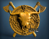 Viking Shield & Bull Skull, V2 3D STL Model 11227