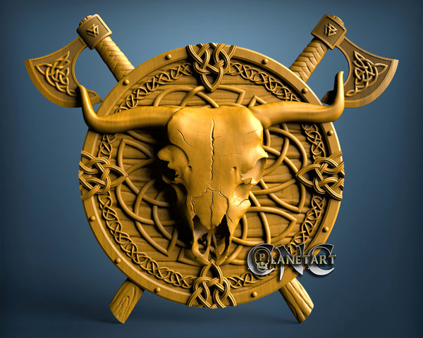 Viking Shield Skull, V2 3D STL Model 11227