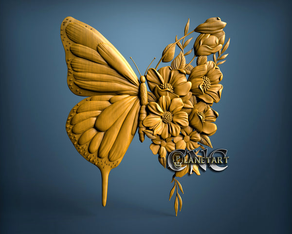 Butterfly with  Flowers, 3D STL Model 11236