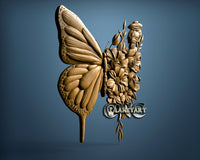 Butterfly with  Flowers, 3D STL Model 11236