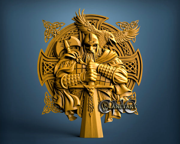 Viking with Raven Shields, 3D STL Model 11239