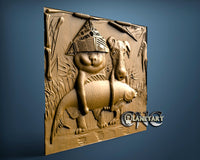 Cat and Dog catch Fish, 3D STL Model 11289