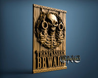 Skull Warning Sign, 3D STL Model 11394