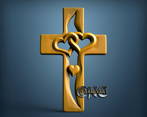 Cross with Hearts, 3D STL Model 11400