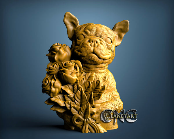 Frenchie Dog with Flowers, 3D STL Model 11415