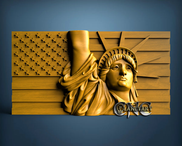 Liberty and Flag, 3D STL Model 11461