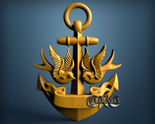 Anchor with Birds, 3D STL Model 11583