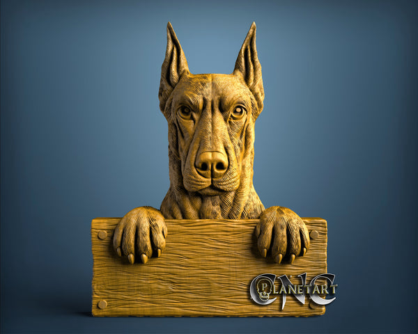 Doberman with Table, 3D STL Model 11684