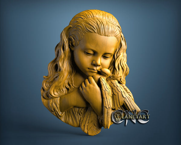 Girl with Piegon, 3D STL Model 11820