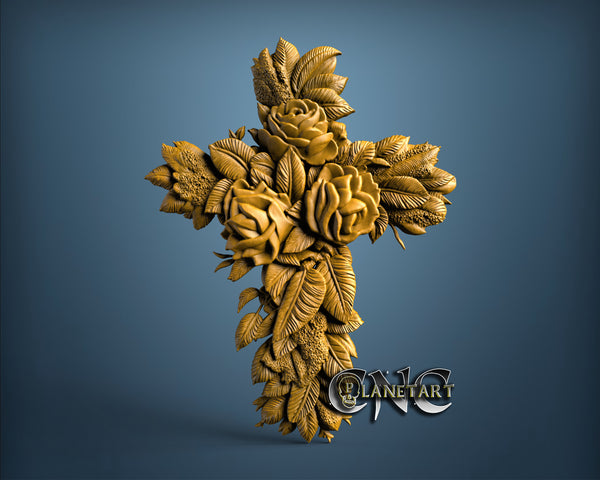 Flowers Cross, 3D STL Model 11850