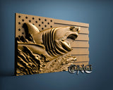 USA Flag & Shark, 3D STL Model 11872