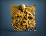 Soldier with USA Flag, 3D STL Model 11874
