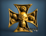 Skulls in Cross, 3D STL Model 12109