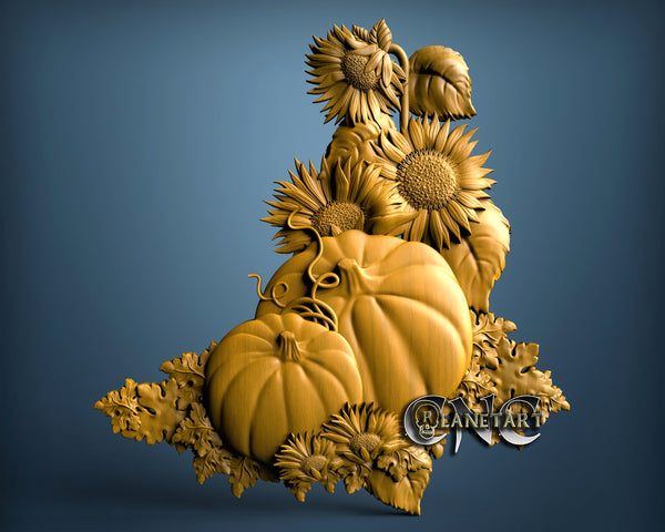 Pumpkins and Sunflowers, 3D STL Model 15005