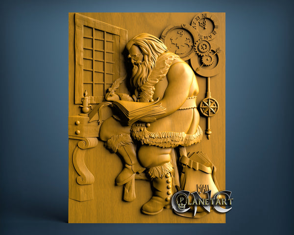 Santa Prepares the Wish List, 3D STL Model 15022