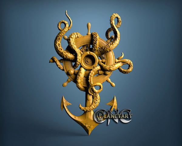 Octopus in Anchor, 3D STL Model 15089