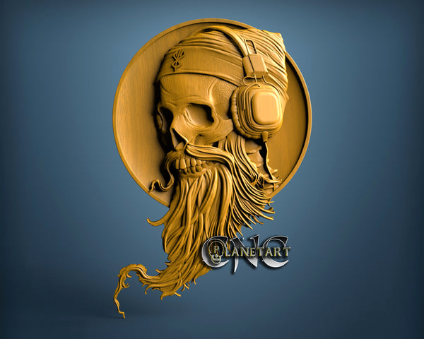 Skull Listening Music, 3D STL Model 15113