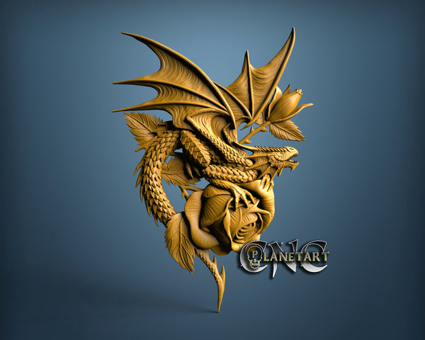 Dragon & Rose, 3D STL Model 15159