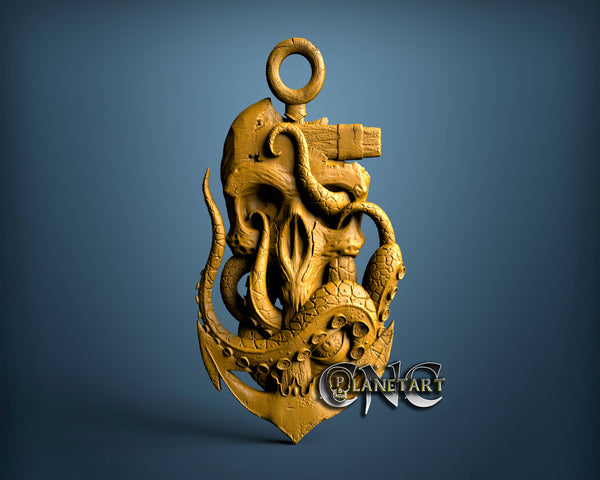 Octopus Skull & Anchor, 3D STL Model 15198