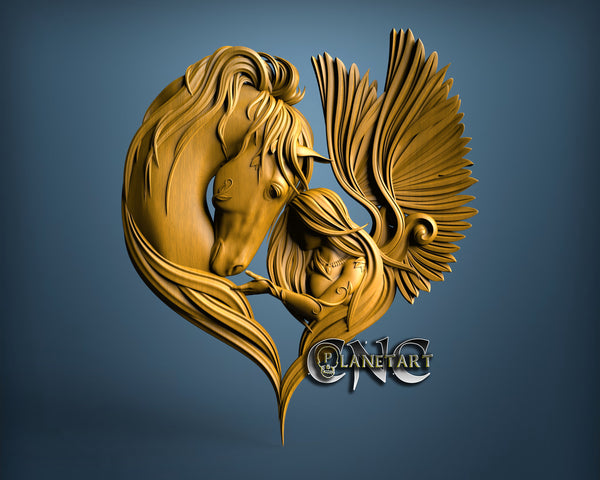 Girl Wings & Horse, 3D STL Model 15207