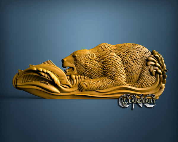 Bear Hunting Fish, 3D STL Model 15293