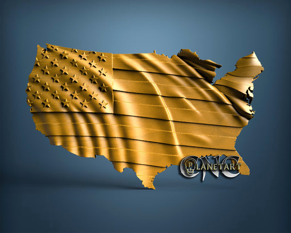 USA Flag Map, 3D STL Model 15300