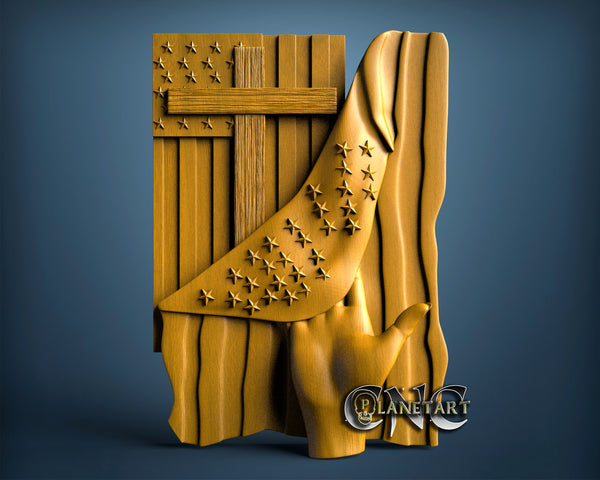 USA Flag & Cross, 3D STL Model 15301