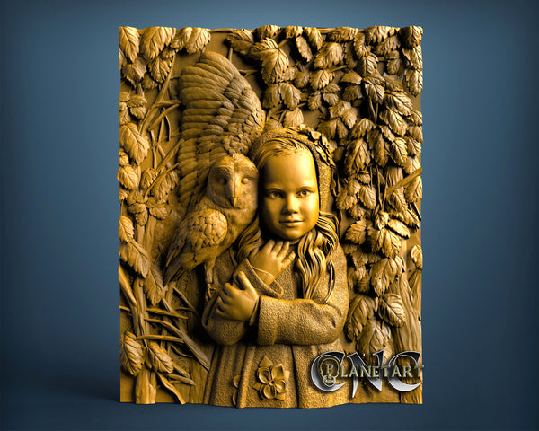 Girl & Owl, 3D STL Model 15321