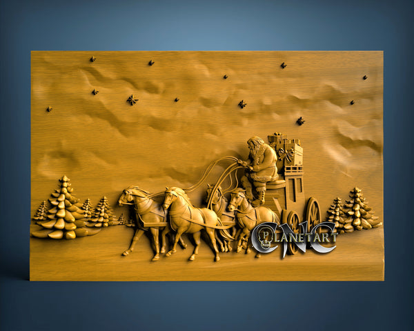 Santa with Horses, 3D STL Model 7066