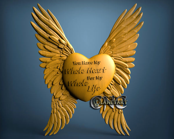 Heart Wing with Text, 3D STL Model 7083