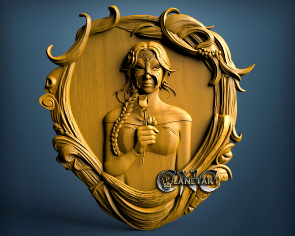 Masked Girl with Rose, 3D STL Model 7091