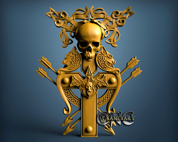 Skull Viking Cross V2, 3D STL Model  7125