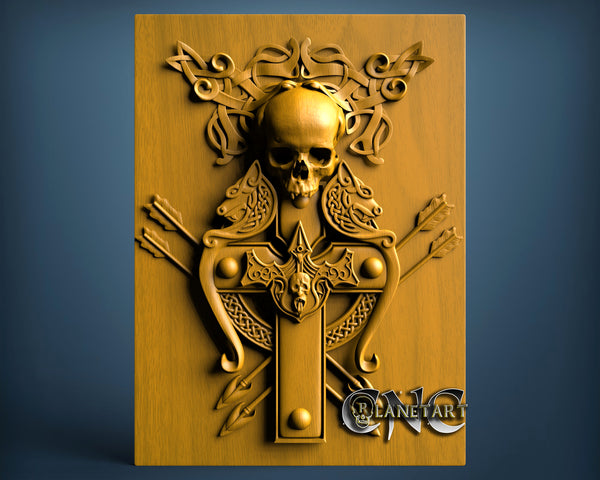 Viking Skull Cross, 3D STL Model 7125