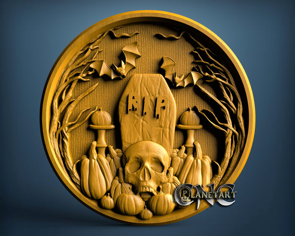 Halloween Pumpkins Skull Rip, 3D STL Model 7147