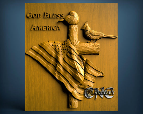 USA Flag & Birds in Cross, 3D STL Model 7205