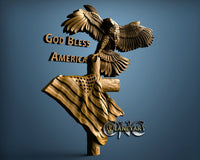 God Bless America -Eagle USA Flag, 3D STL Model 7206