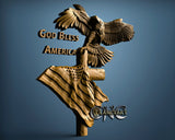 God Bless America -Eagle USA Flag, 3D STL Model 7206