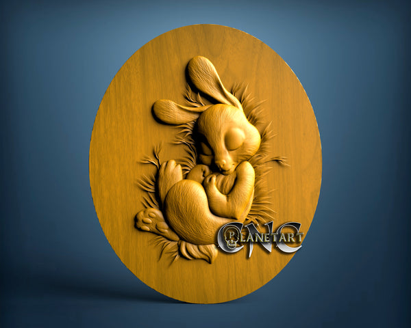 Rabbit Sleeping on Big Easter Egg, 3D STL Model 0379