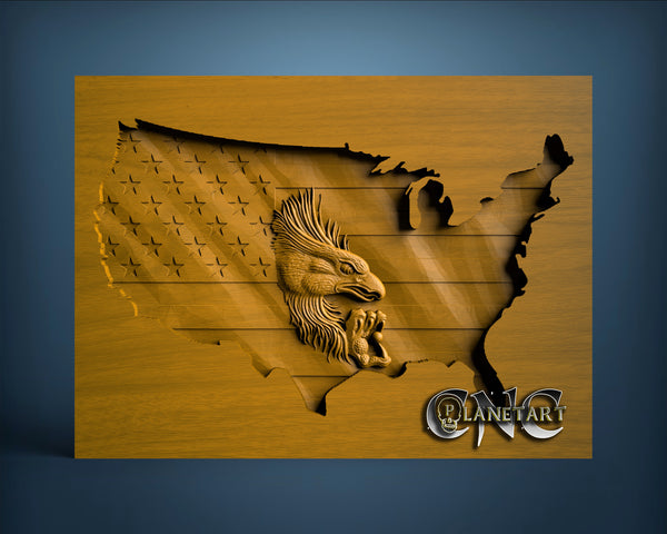 Eagle in USA Flag, 3D STL Model 10046