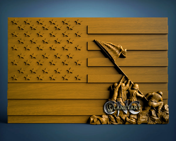 Iwo Jima with USA Flag, 3D STL Model 10060