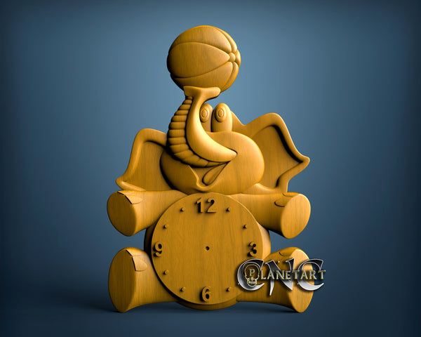 Elephant Children Clock, 3D STL Model 11346