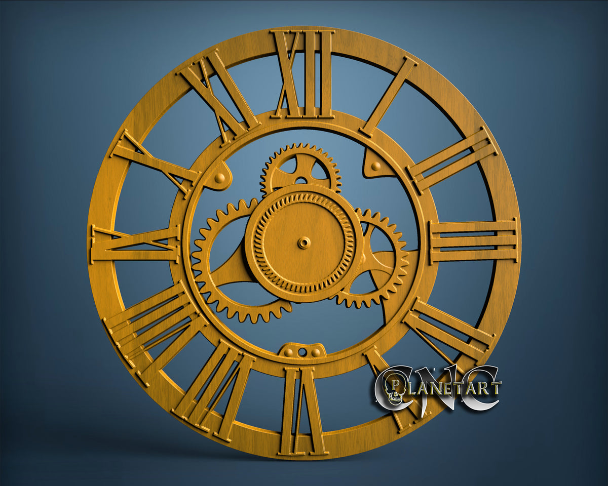 Mechanical Clock, 3D STL Model 1213 Cnc Art