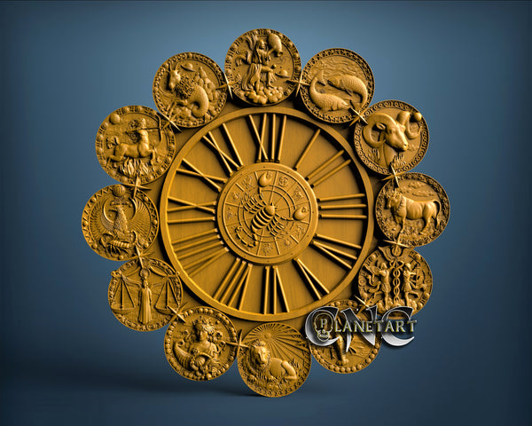 Zodiac Clock, 3D STL Model 1217