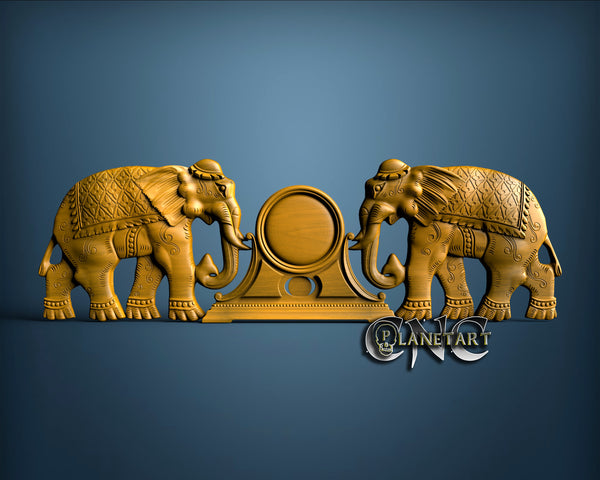 Elephants Emblem Clock, 3D STL Model 1252