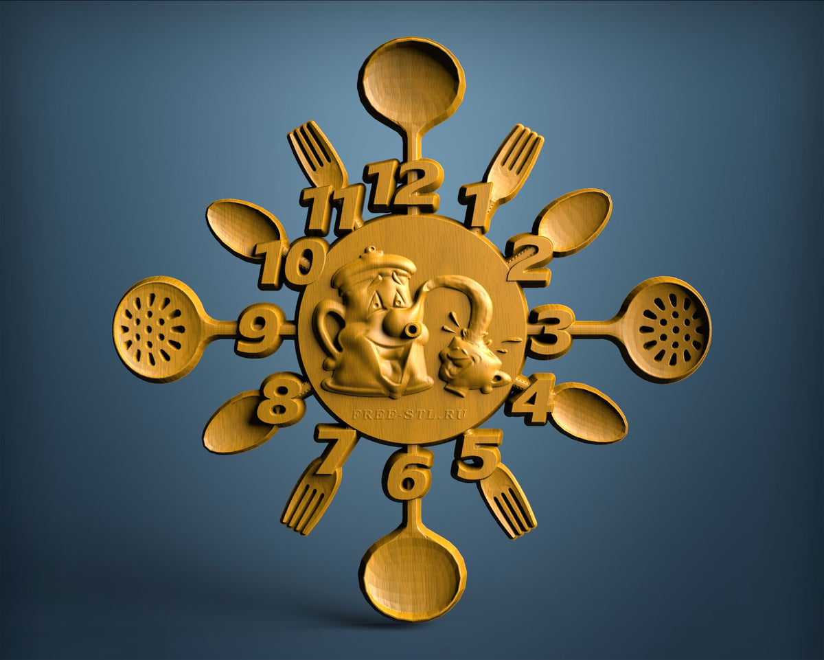 Time to Eat Clock, 3D STL Model 1267 Cnc Art