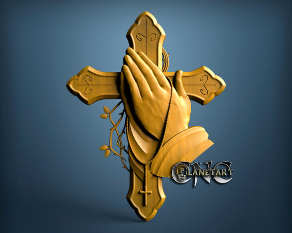 Praying Hands Cross, 3D STL Model 6368