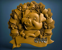 Pig with Wreath, 3D STL Model 10140